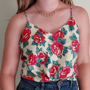 Petite Sophisticated Silky Floral Camisole sizeS (red, green, and cream)